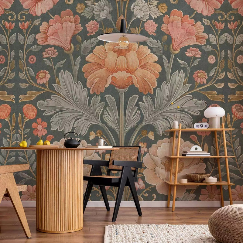 Wall Murals - Retro flowers - soft flowers and leaves in vintage style, 160785 G-ART