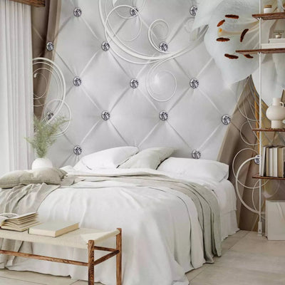 Wall Murals with lilies in shades of gray and a beautiful white backgroundG-ART