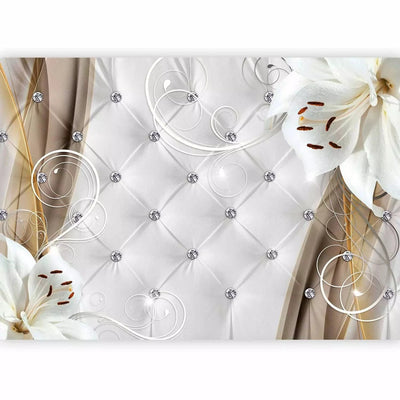 Wall Murals with lilies in shades of gray and a beautiful white backgroundG-ART