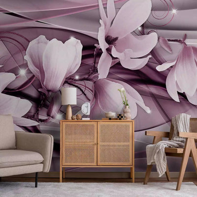 Violet Wall Murals with magnolia and abstraction - 64111 , price G-ART