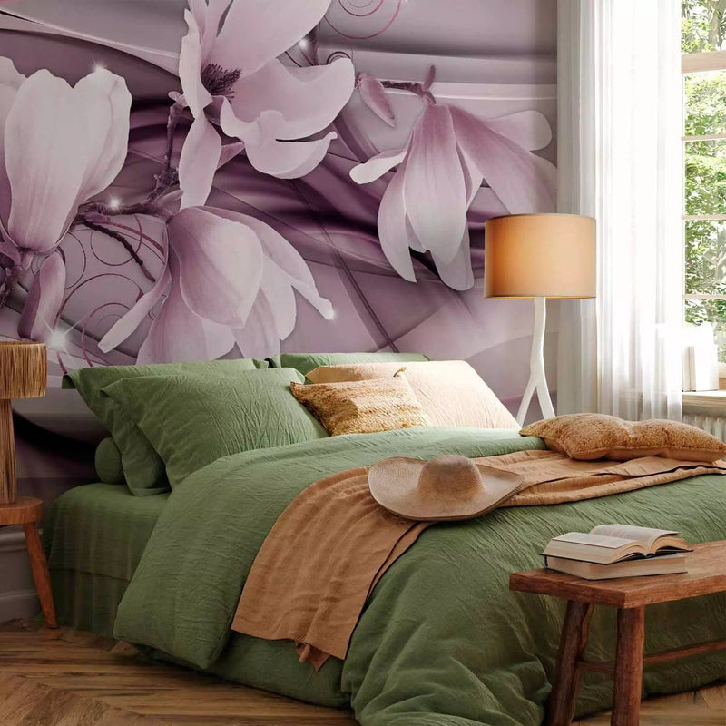 Violet Wall Murals with magnolia and abstraction - 64111 , price G-ART