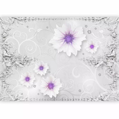 Wall Murals with flowers in white and elements in purple G-ART