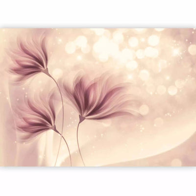 Wall Murals with flowers in the bedroom interior. In soft pink tones G-ART