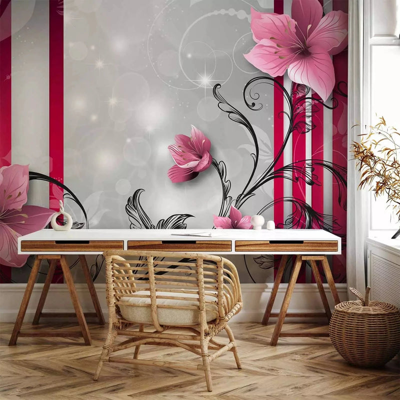 Wall Murals with flowers in soft pink tones - a good choice for the living room G-ART