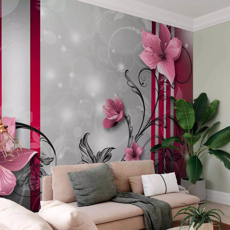 Wall Murals with flowers in soft pink tones - a good choice for the living room G-ART