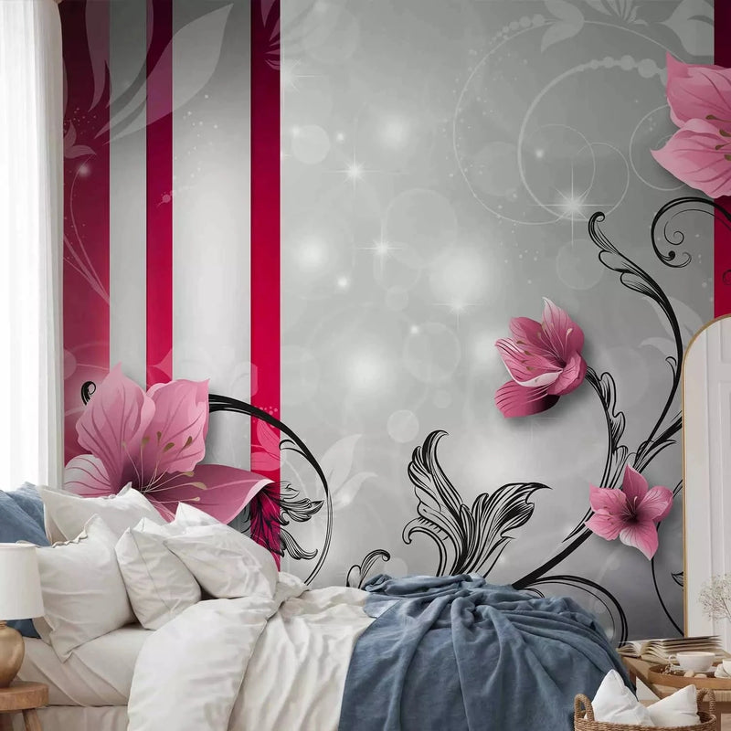 Wall Murals with flowers in soft pink tones - a good choice for the living room G-ART