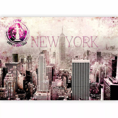 Wall Murals - Pink New York - Architecture with skyscrapers with textG-ART