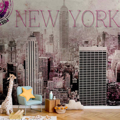 Wall Murals - Pink New York - Architecture with skyscrapers with textG-ART