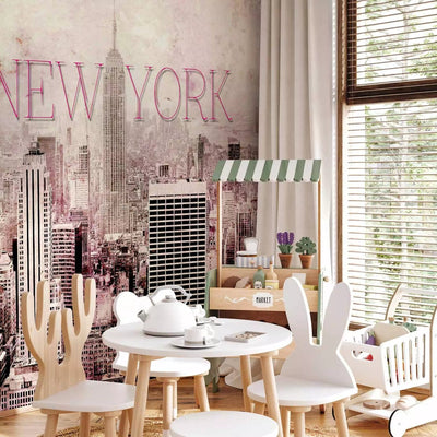 Wall Murals - Pink New York - Architecture with skyscrapers with textG-ART