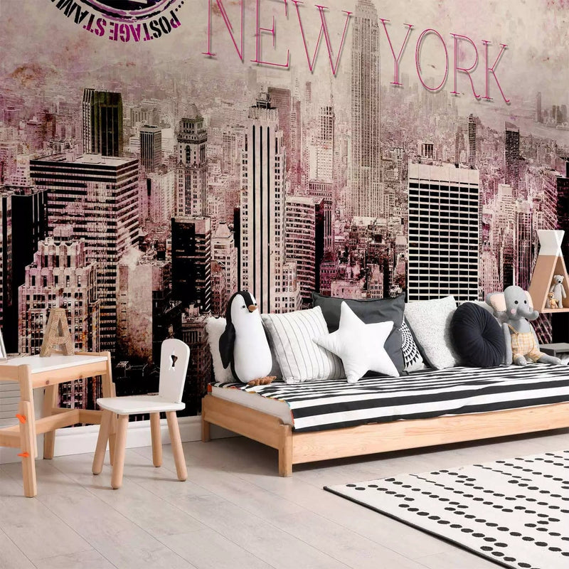 Wall Murals - Pink New York - Architecture with skyscrapers with textG-ART