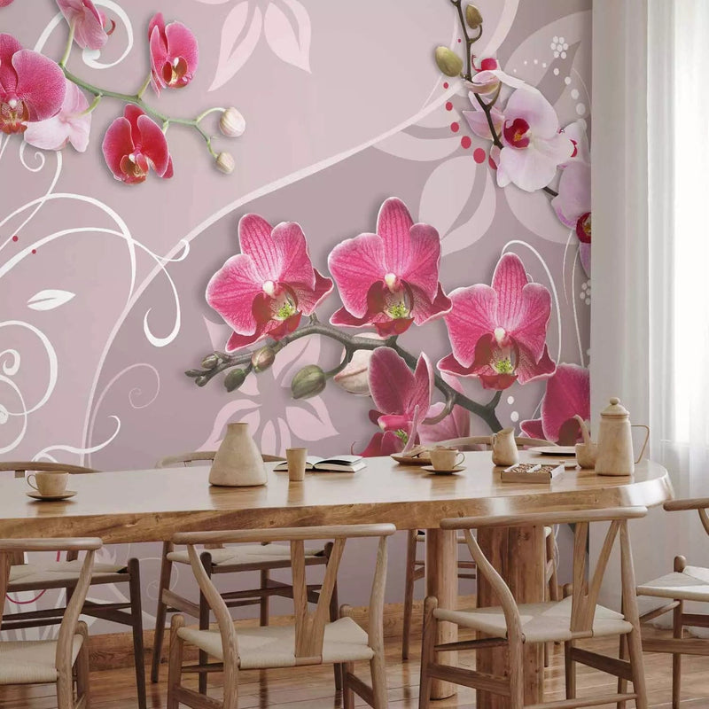 Wall Murals with pink orchids and pink ornaments, 60300G-ART