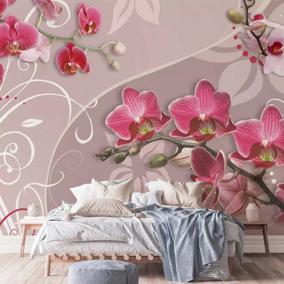 Wall Murals with pink orchids and pink ornaments, 60300G-ART