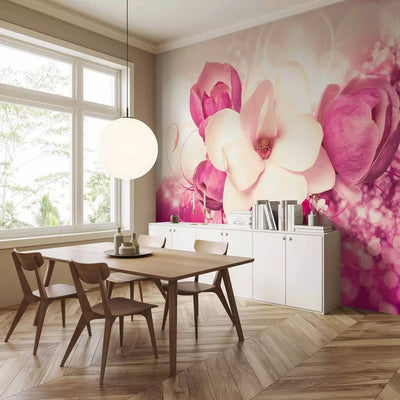 Wall Murals - Pink magnolia with sparkling crystals, 88794 G-ART