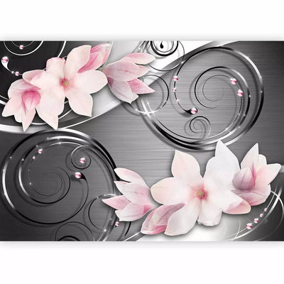 Wall Murals - Pink magnolia flowers on background with metallic effect, 96616G-ART