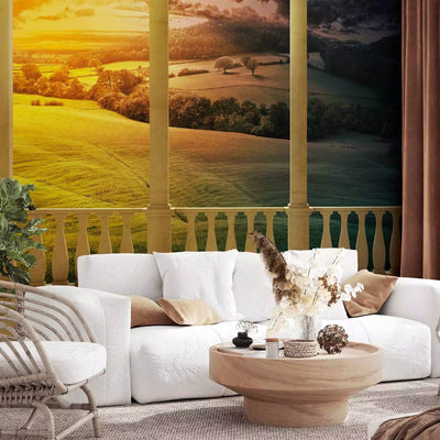 Wall Murals with windows overlooking a multi-colored rural landscape, 60012 G-ART