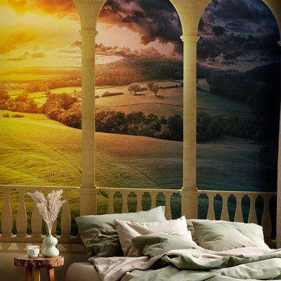 Wall Murals with windows overlooking a multi-colored rural landscape, 60012 G-ART