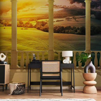 Wall Murals with windows overlooking a multi-colored rural landscape, 60012 G-ART