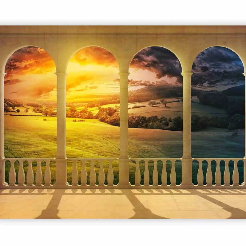 Wall Murals with windows overlooking a multi-colored rural landscape, 60012 G-ART