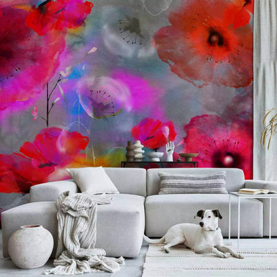 Wall Murals - Painted poppies - artistic red flowers in the meadow G -art