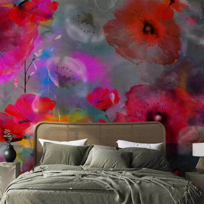 Wall Murals - Painted poppies - artistic red flowers in the meadow G -art