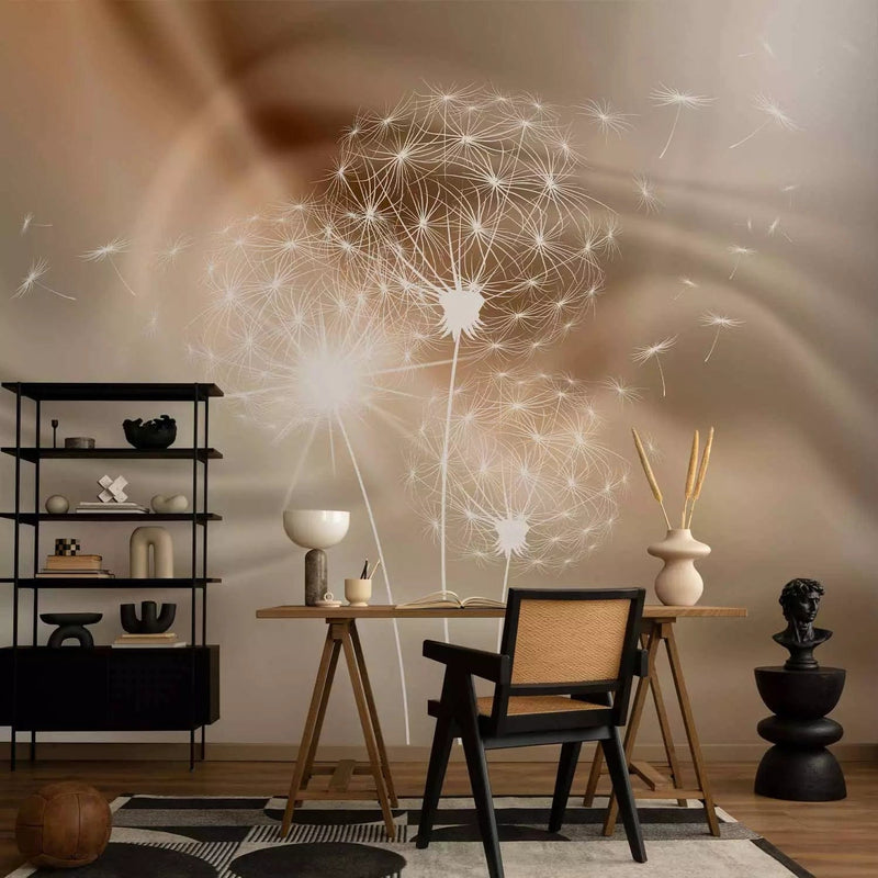 Wall Murals - white dandelions on a sophisticated background with sunlight G-ART