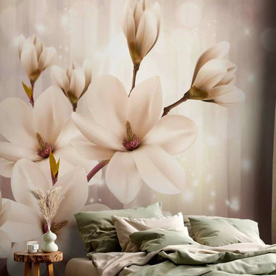 Wall Murals - White magnolias and light play in beige shades, 66212 G-ART