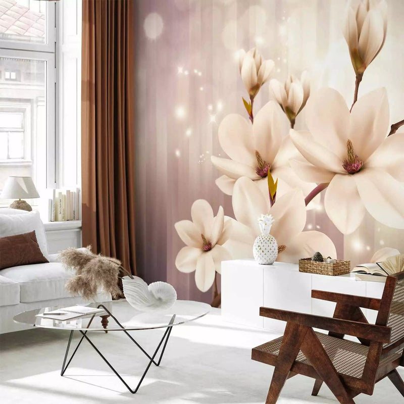 Wall Murals - White magnolias and light play in beige shades, 66212 G-ART