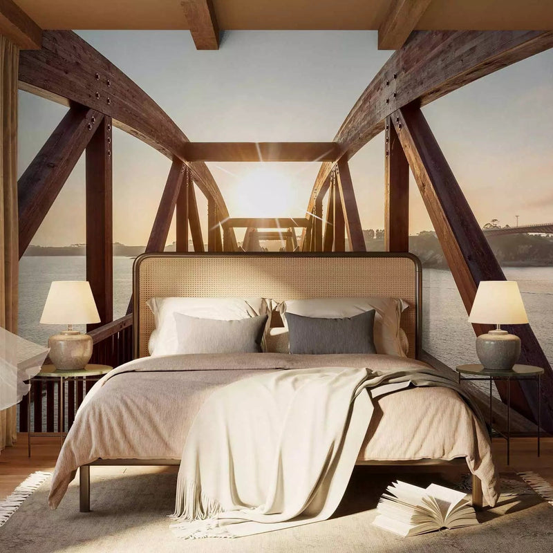 Wall Murals - Wooden bridge over the river in the sun, 74549, buy online G-art