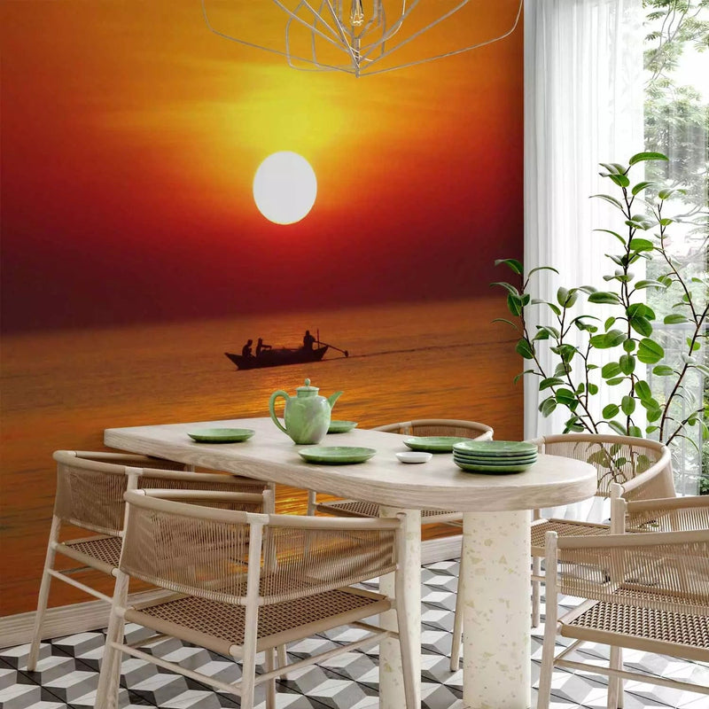 Wall Murals - Sunset and fishing boat, 59924, orange color G-ART