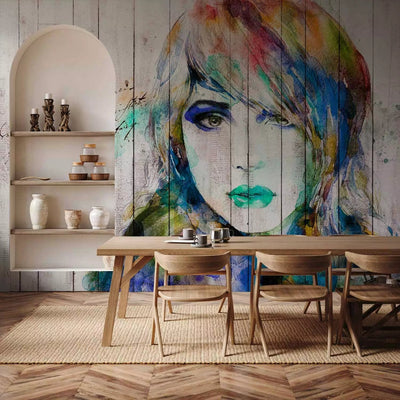 Wall Murals - Portrait of a woman - watercolour in cool tones on white wood G-ART