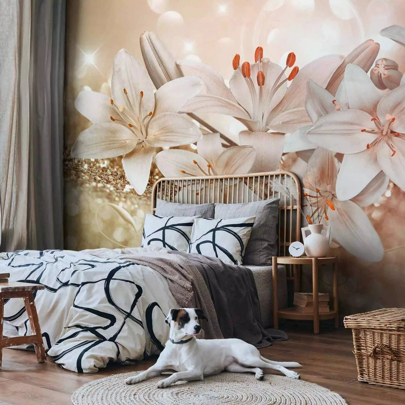 Wall Murals - beautiful lilies with sparkling crystals - 90447G-ART