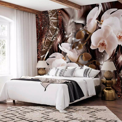 Wall Murals - Beautiful orchids with a red-brown background, 64377G-ART