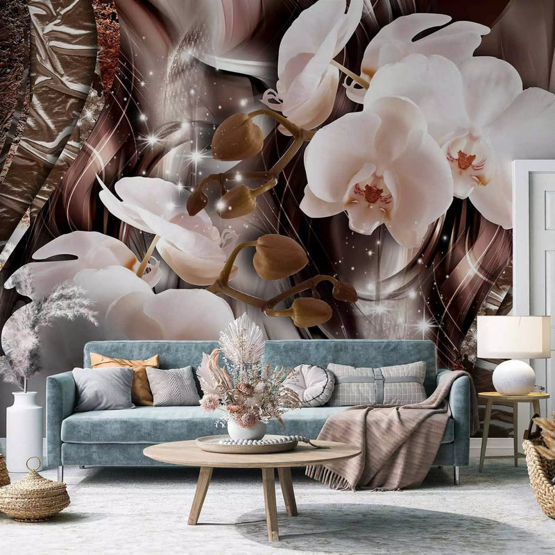 Wall Murals - Beautiful orchids with a red-brown background, 64377G-ART