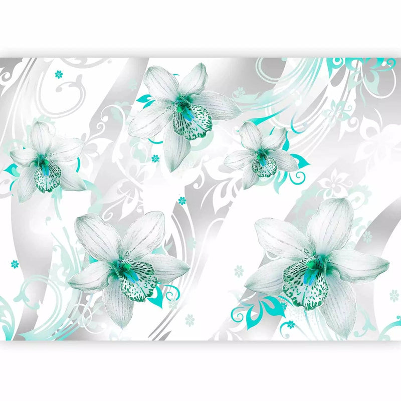 Unusual Wall Murals with turquoise orchids and ornaments, 60455g-art