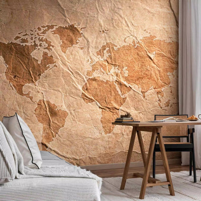 Wall Murals - World map on old parchment base, sand color G-ART