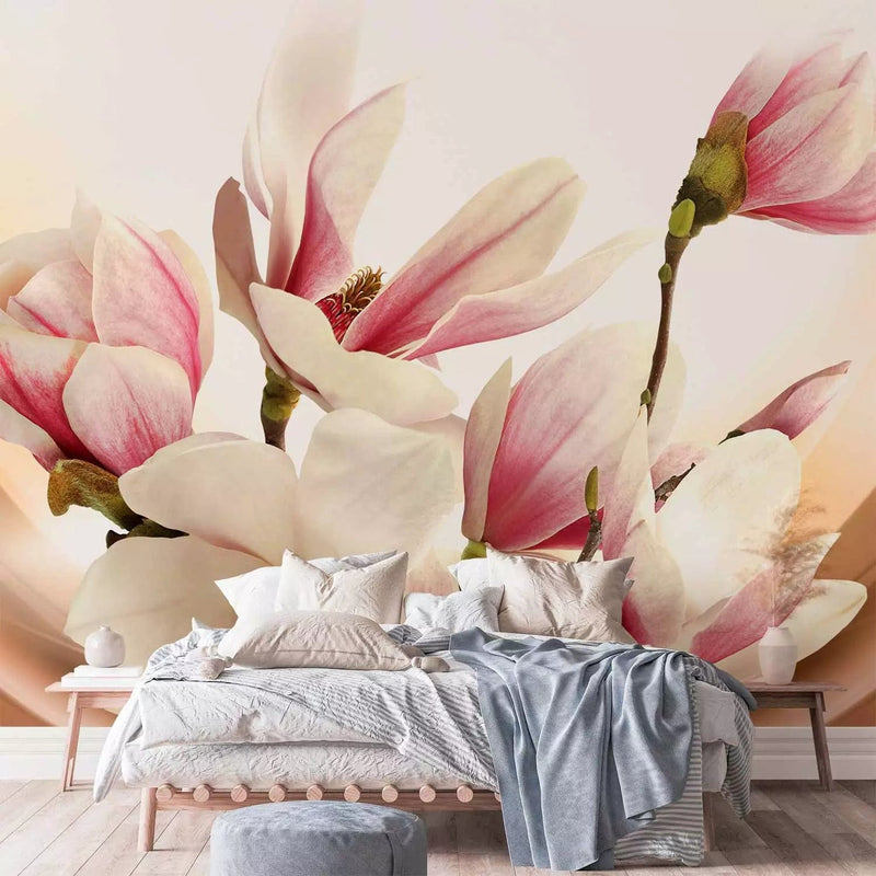 Wall Murals with magnolia flowers in cream - gloss, 63892 - price G -art