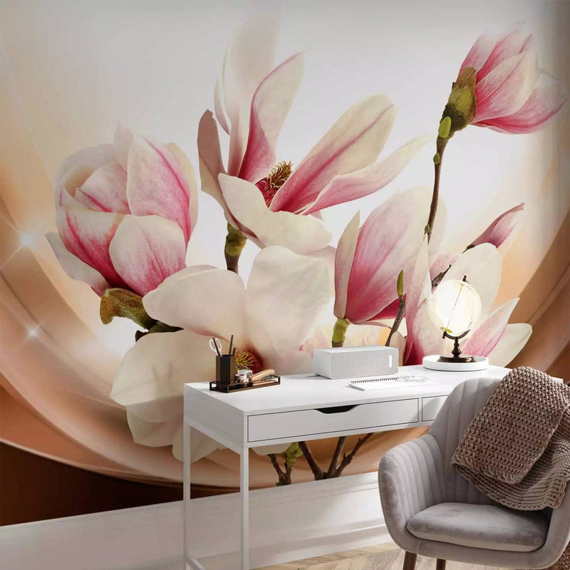 Wall Murals with magnolia flowers in cream - gloss, 63892 - price G -art