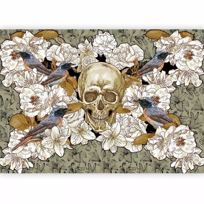 Wall Murals, fantasy motif with birds and skull on a floral background G-ART