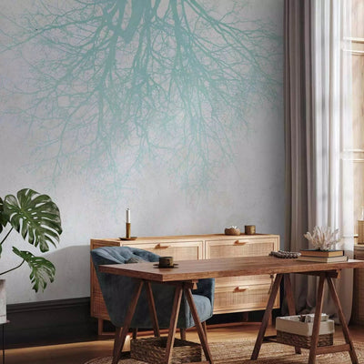 Wall Murals - turquoise branches on a light background with gentle texture G-art