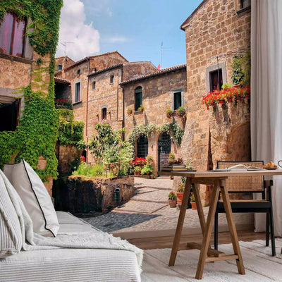 Wall Murals - Italian town with brick houses and flowers, 97323 G-ART