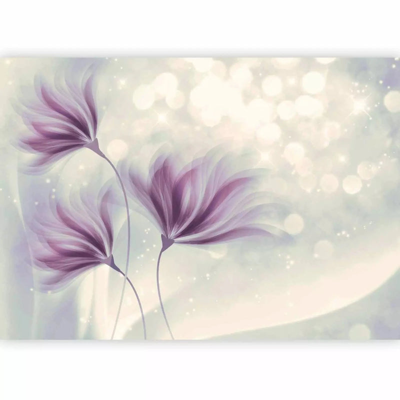 Wall Murals with flowers for the bedroom. In purple and gray tones.G-ART