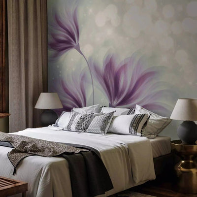 Wall Murals with flowers for the bedroom. In purple and gray tones.G-ART