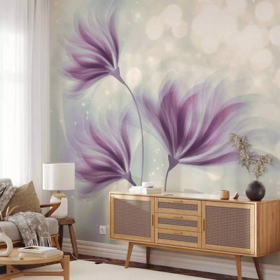 Wall Murals with flowers for the bedroom. In purple and gray tones.G-ART