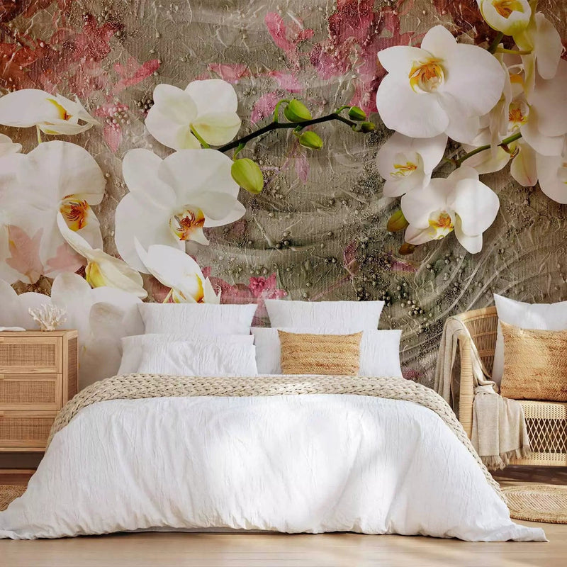 Wall Murals - floral motif on a background with subtle wave effect, 88905G-ART