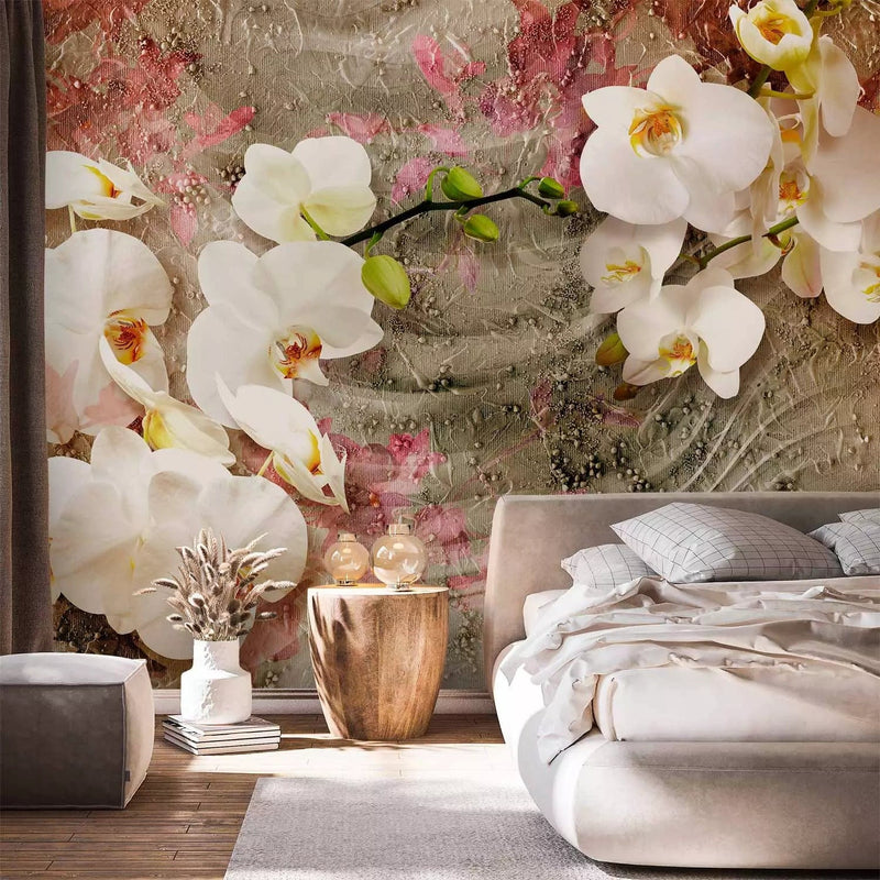 Wall Murals - floral motif on a background with subtle wave effect, 88905G-ART