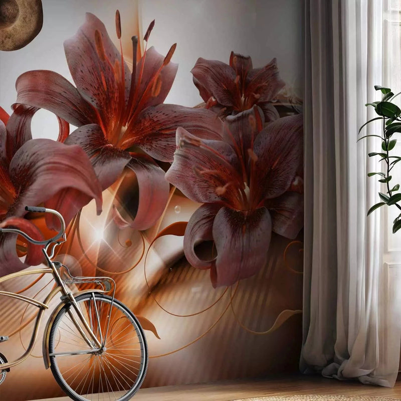 Wall Murals - Fiery lilies on a glittering background, 64178G-ART