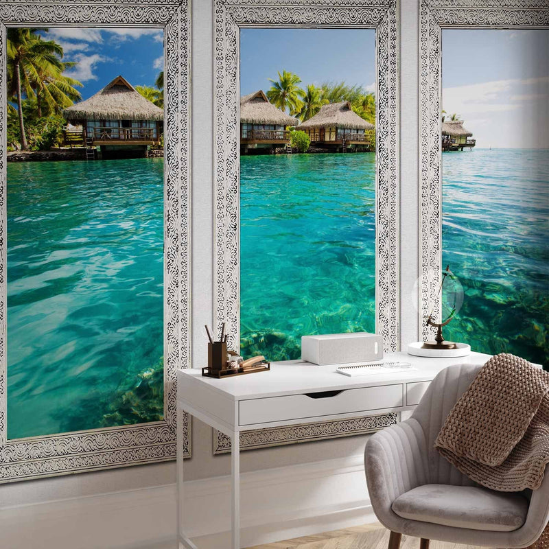 Fototapetai - Vieniša sala - peizažas su ramia jūra ir palmėmis, 61687 G-ART