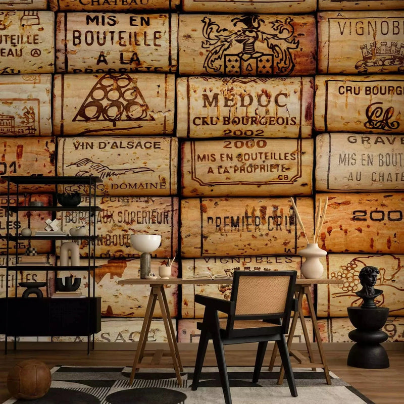 Wall Murals - wine cork composition with inscriptions in French G-ART