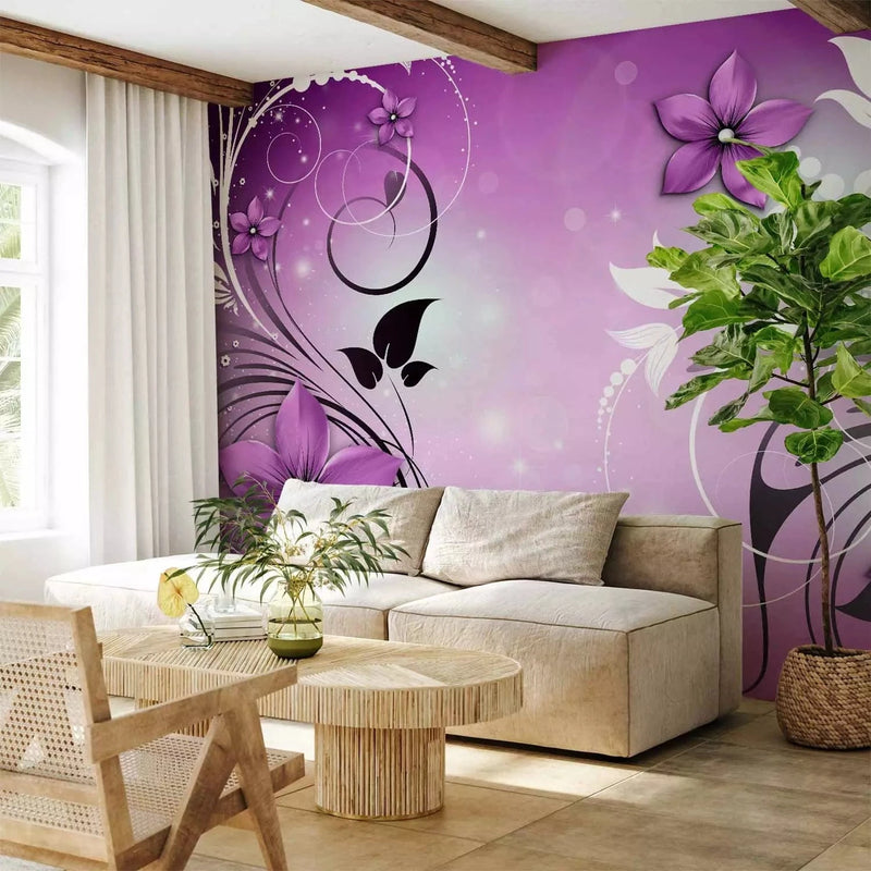 Wall Murals - Purple stylized flowers in the interior of the room, 97267 G-ART