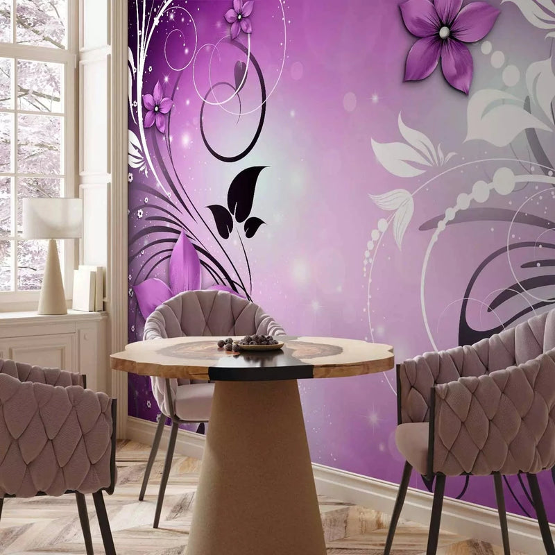 Wall Murals - Purple stylized flowers in the interior of the room, 97267 G-ART